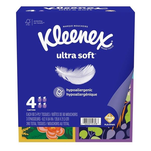 Kleenex Ultra Soft 60 ct Facial Tissue, 4PK 54309